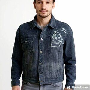 M💀 Embroidery Denim Jacket Biker Rock Skull ➡️Hoodie is not included